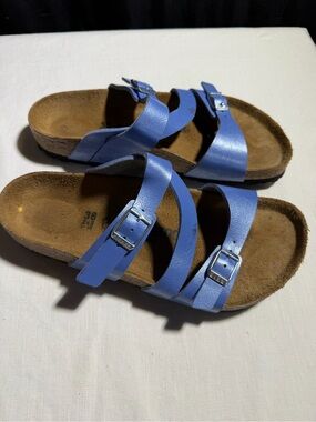Birkenstock Blue Triple-Strap Slide Sandals